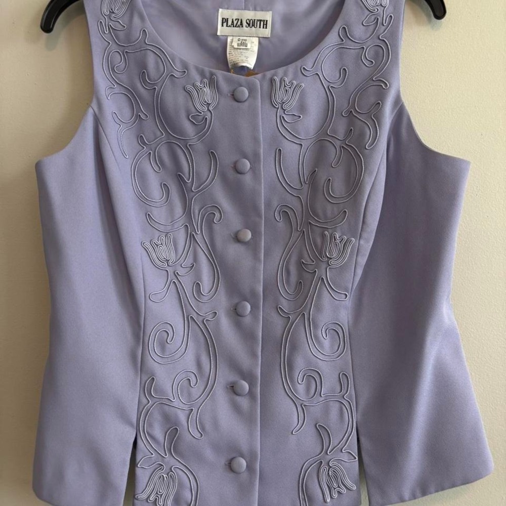 Y2K Retro Lavender Embroidered Button Up Fairycore Vest cottagecore Top - Medium